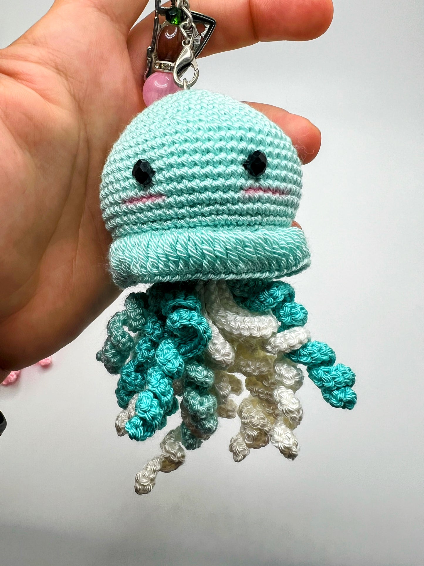 Stuffed Jellyfish Keychain Toy - (Blue & Pink) - Crochet Knitted Amigurumi Toy