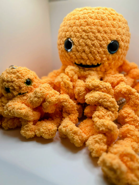 Stuffed Orange Big Jellyfish & Octopus- Crochet Knitted Amigurumi Toy