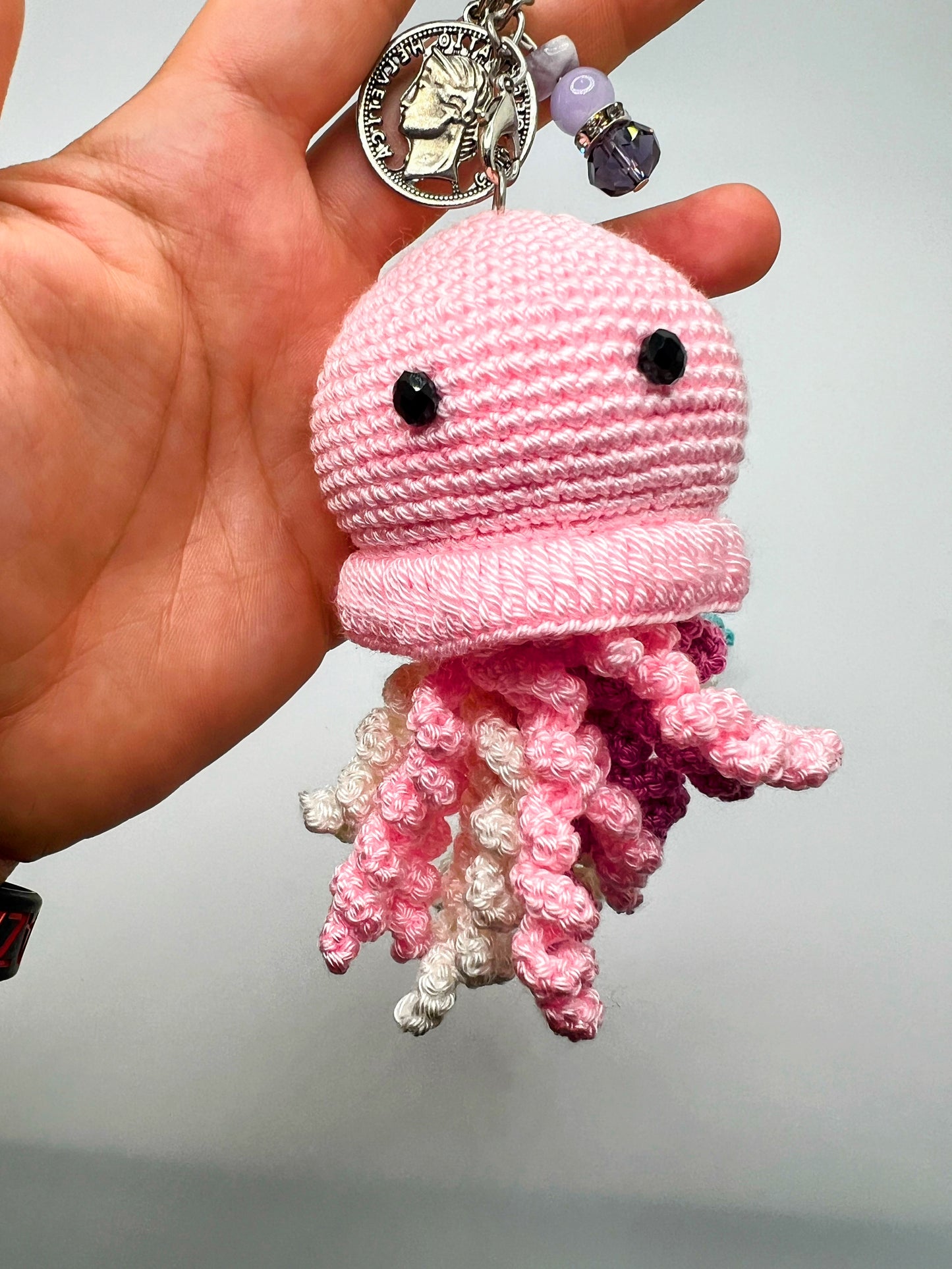 Stuffed Jellyfish Keychain Toy - (Blue & Pink) - Crochet Knitted Amigurumi Toy