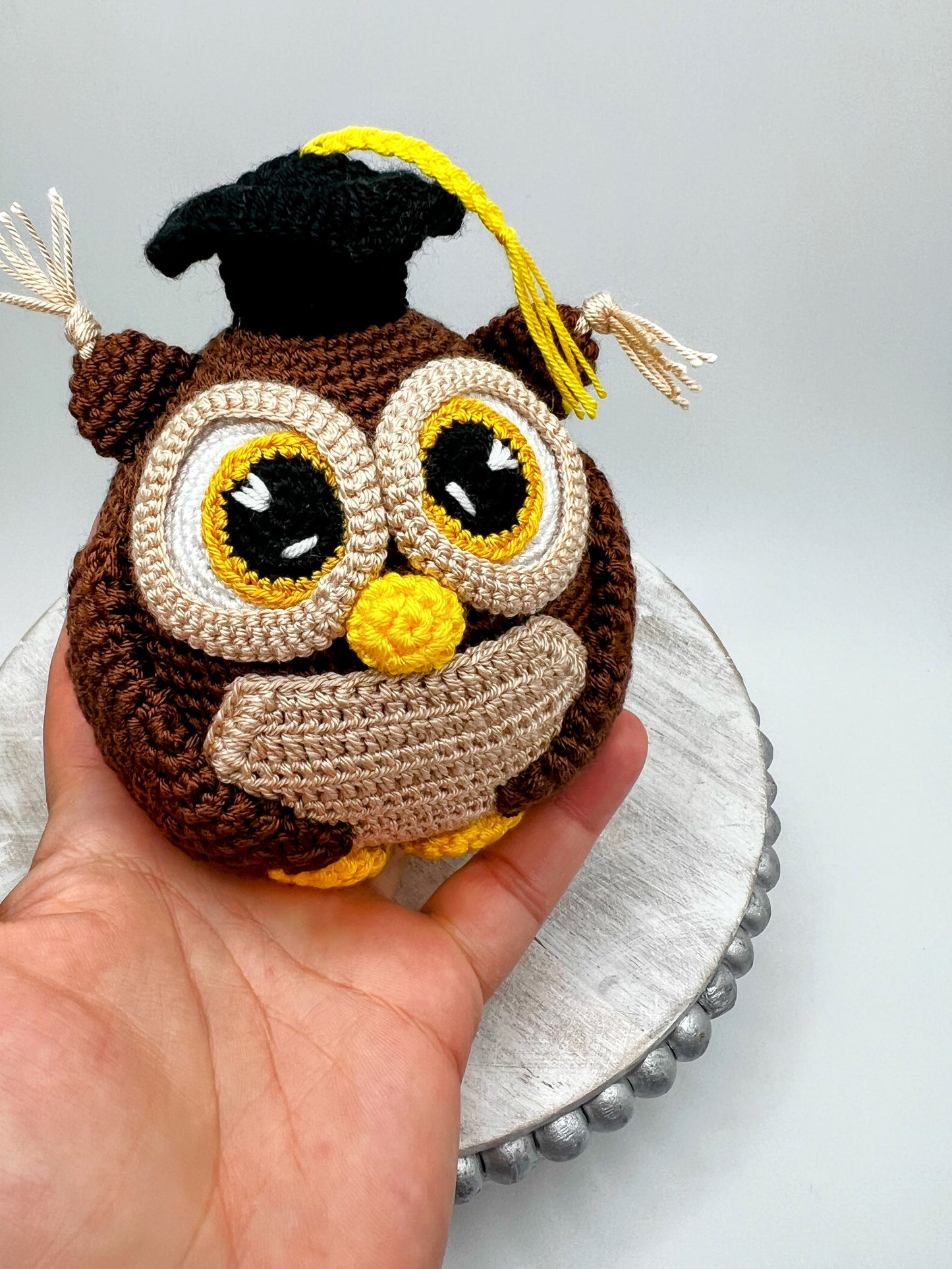 Stuffed Owl Toy With Graduated Hat - Crochet Knitted Amigurumi Toy