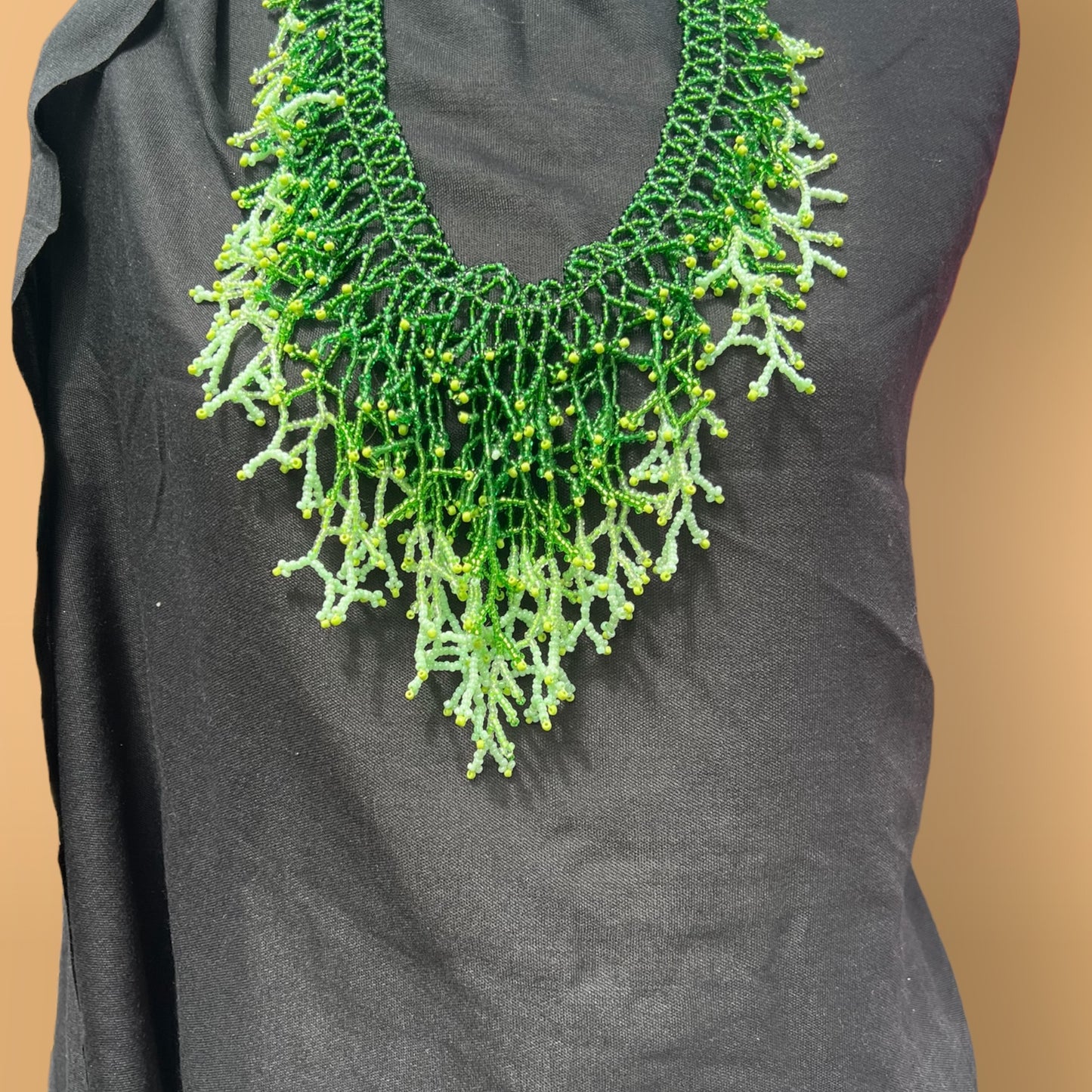 Handmade Green Seaweed Design Dangling beaded necklace-Boho necklace-Beach jewelry-Statement necklace-Ocean-inspired necklace