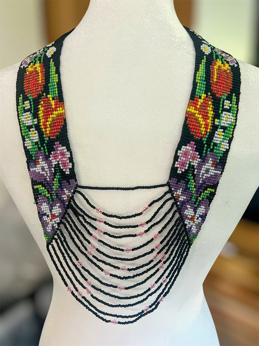 Orange Tulips Floral Loom‑Beaded Necklace – Handwoven Glass Seed‑Bead Statement Piece