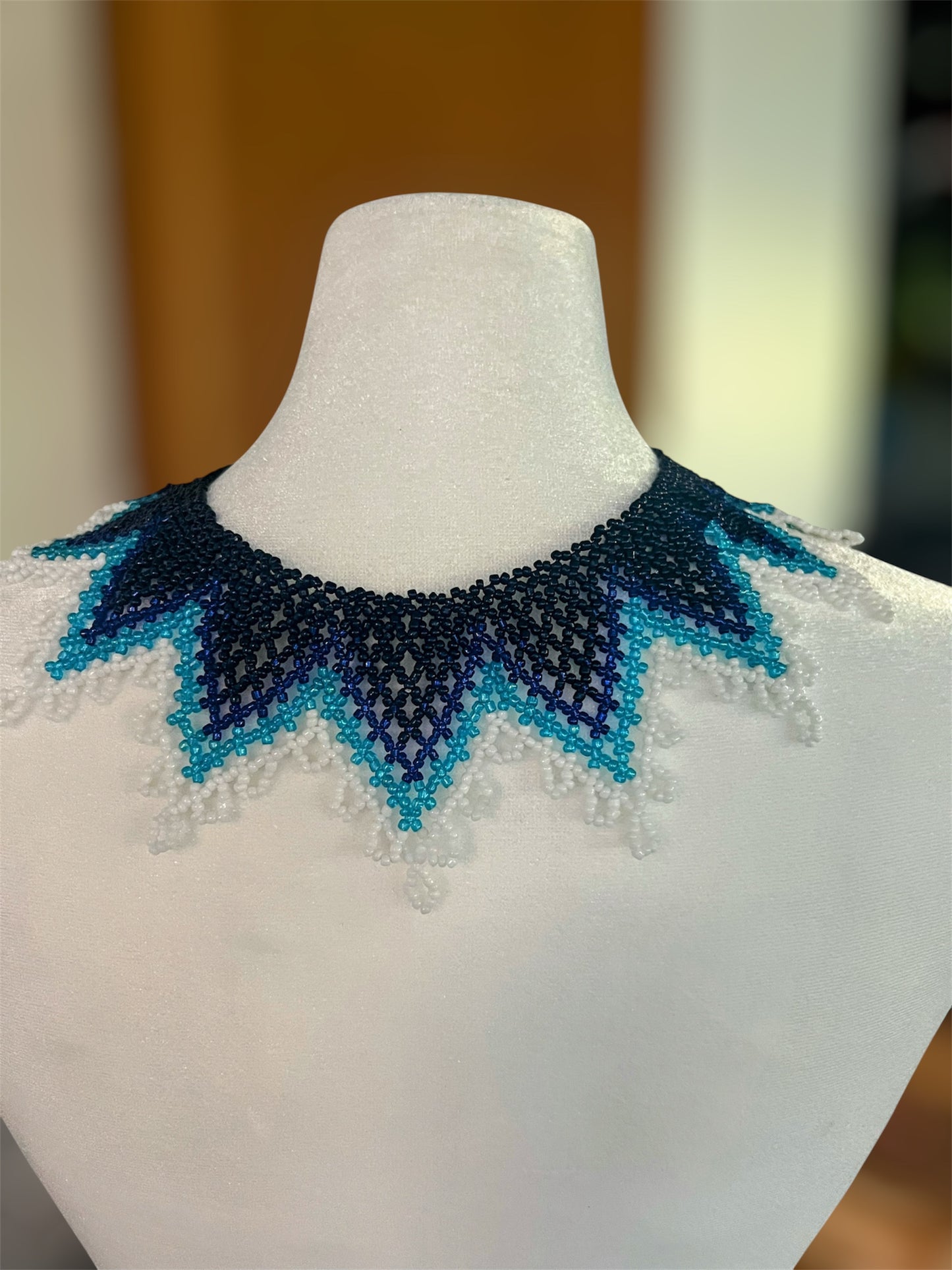 Handmade Blue Beaded Round Choker Necklace – Stylish Artisan Jewelry