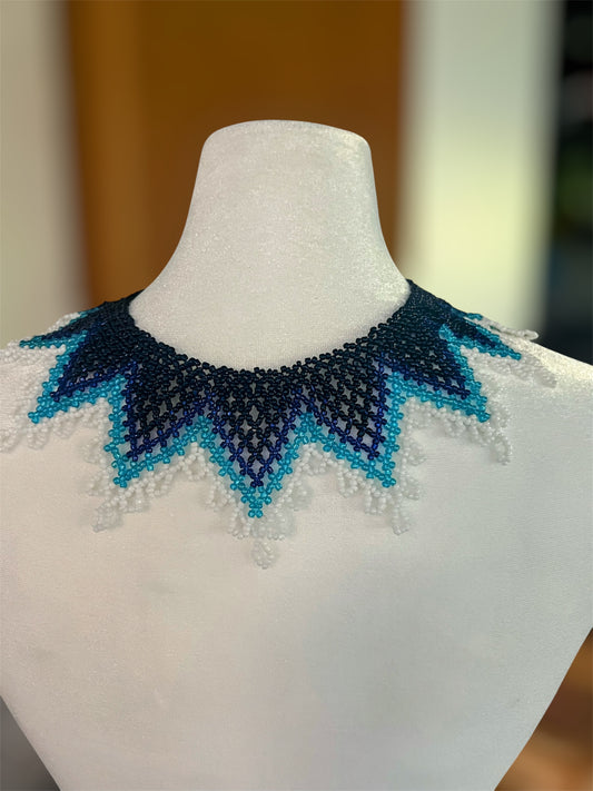 Handmade Blue Beaded Round Choker Necklace – Stylish Artisan Jewelry