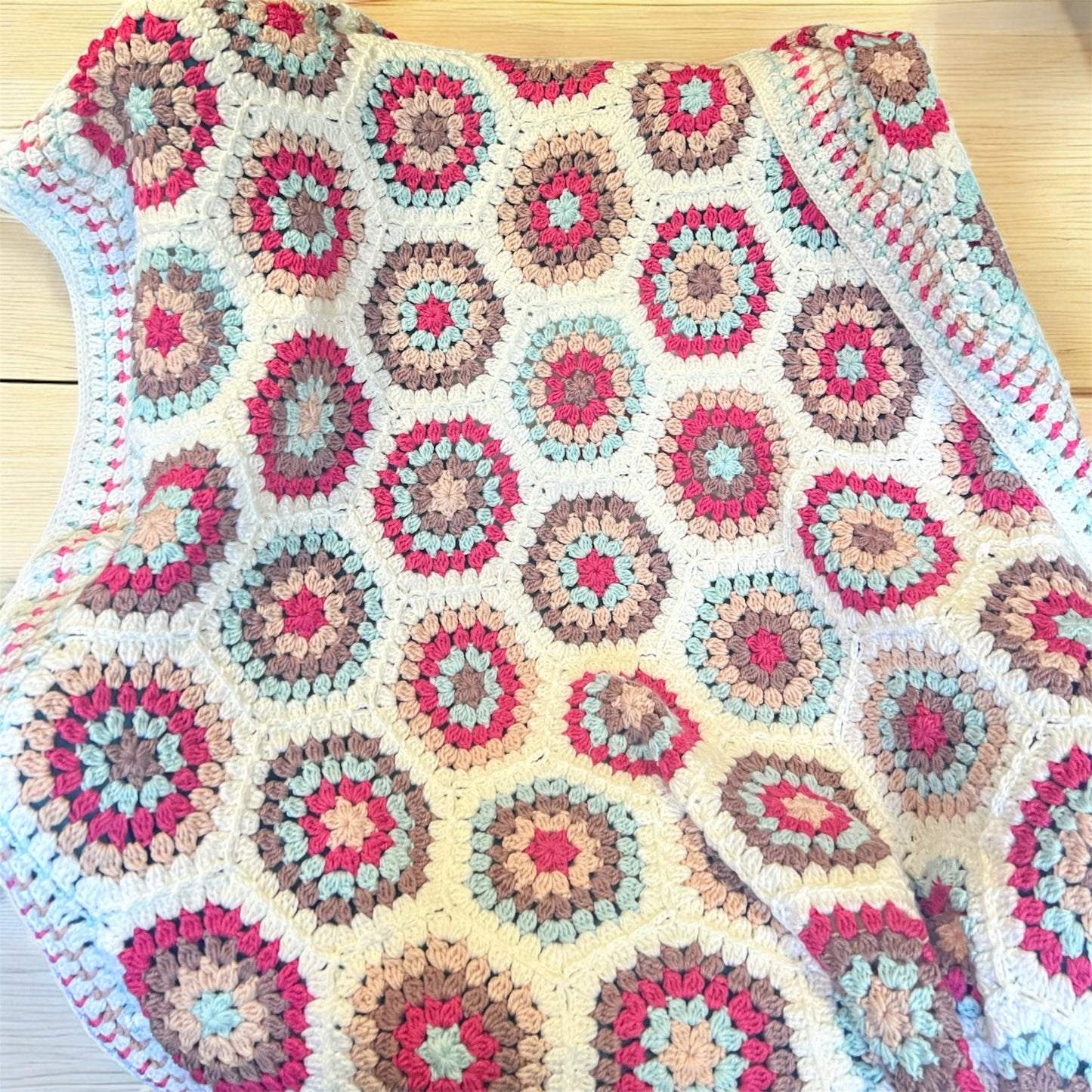 Soft Pink & Blue & Btown Flowers Baby Blanket – Handmade Cozy Comfort