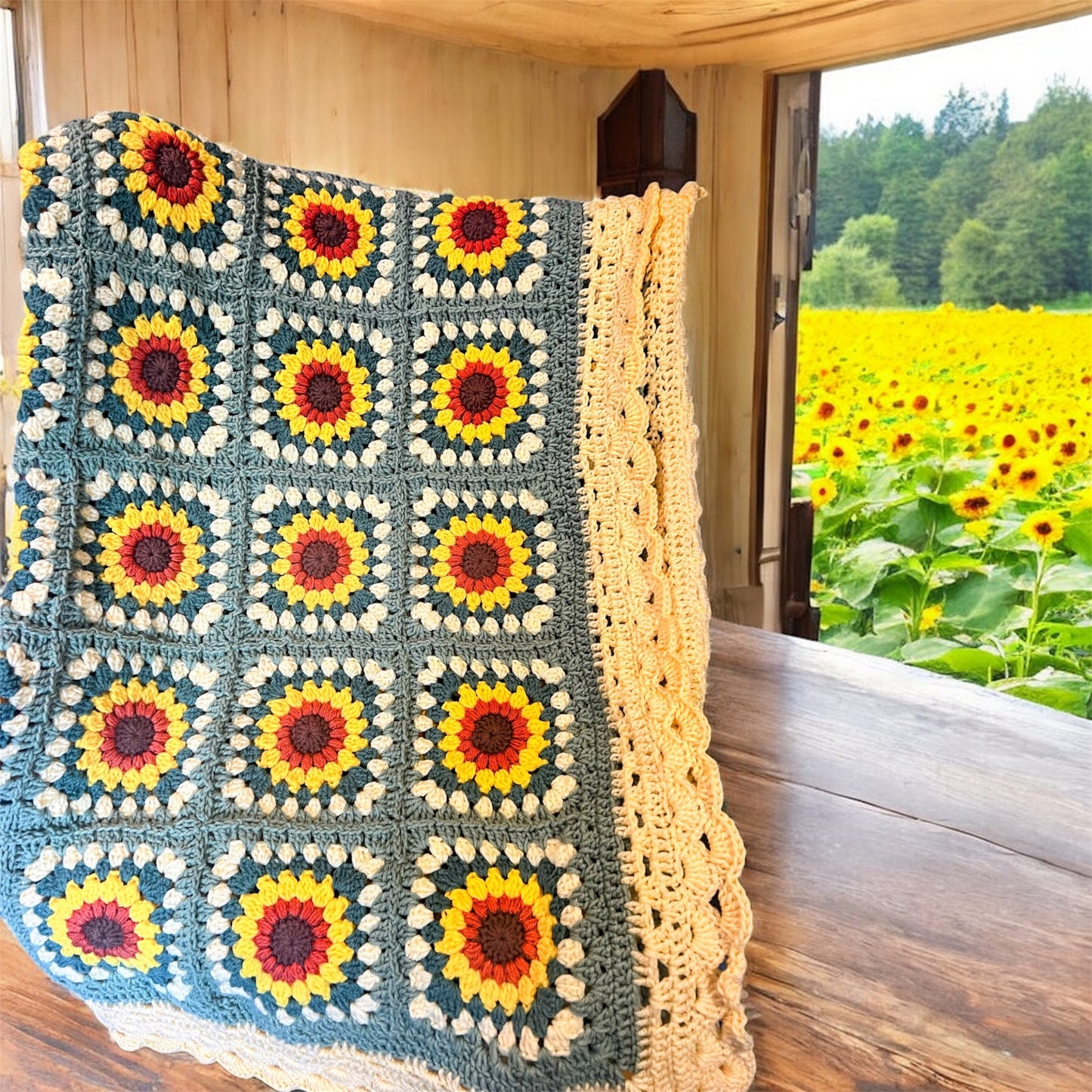 Soft Sunflower Flowers Blanket – Handmade Cozy Comfort