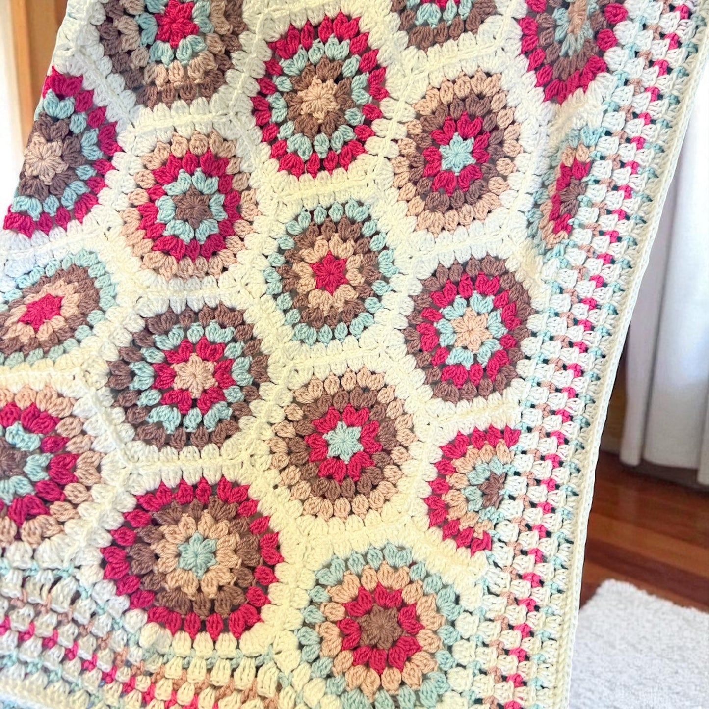 Soft Pink & Blue & Btown Flowers Baby Blanket – Handmade Cozy Comfort