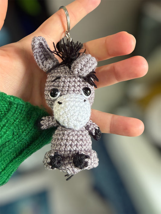 Handmade Cute Donkey Keychain – Crochet Knitted Amigurumi Toy