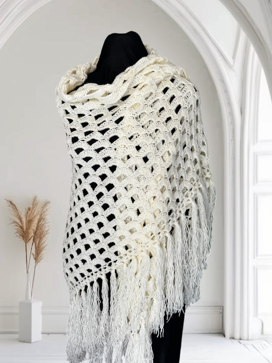 Handmade Wool Triangle Shawl with Rose Flower Design