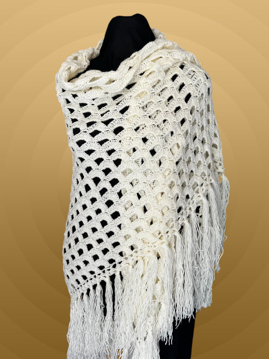 Handmade Wool Triangle Shawl with Rose Flower Design