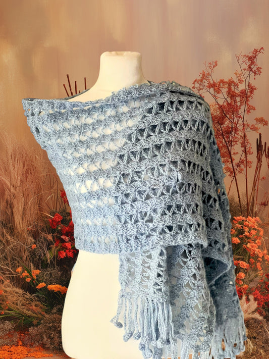 Cozy Wool Blue Rectangle Shawl – Warm & Stylish