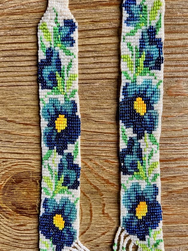 Blue Flower With White Background Loom-Beaded Necklace