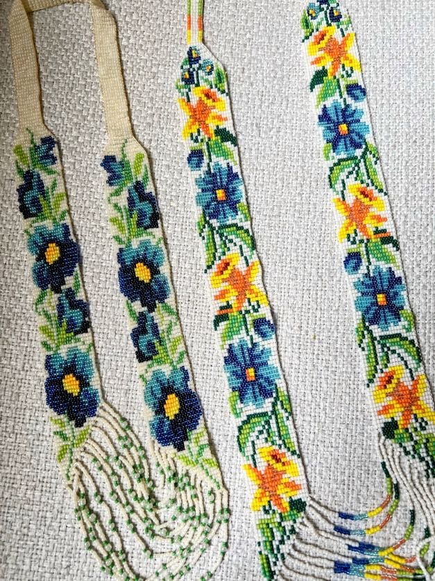 flower seed bead necklace Blue Flower Loom‑Beaded Necklace – Handmade Glass Seed‑Bead Floral Jew – AlFarid Gifts