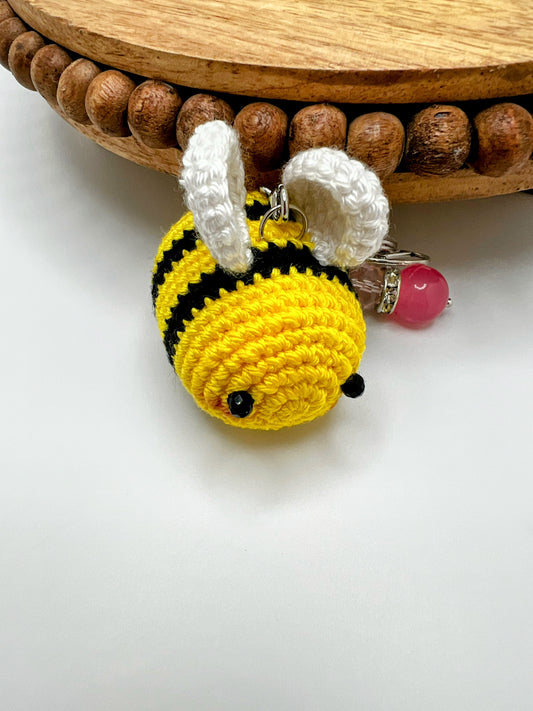 Handmade Stuffed Bee Keychain – Crochet Knitted Amigurumi Toy