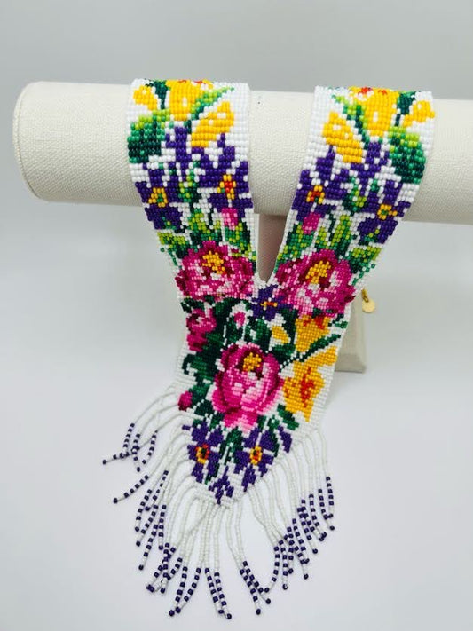Purple & Pink Flowers Loom-beaded Necklace