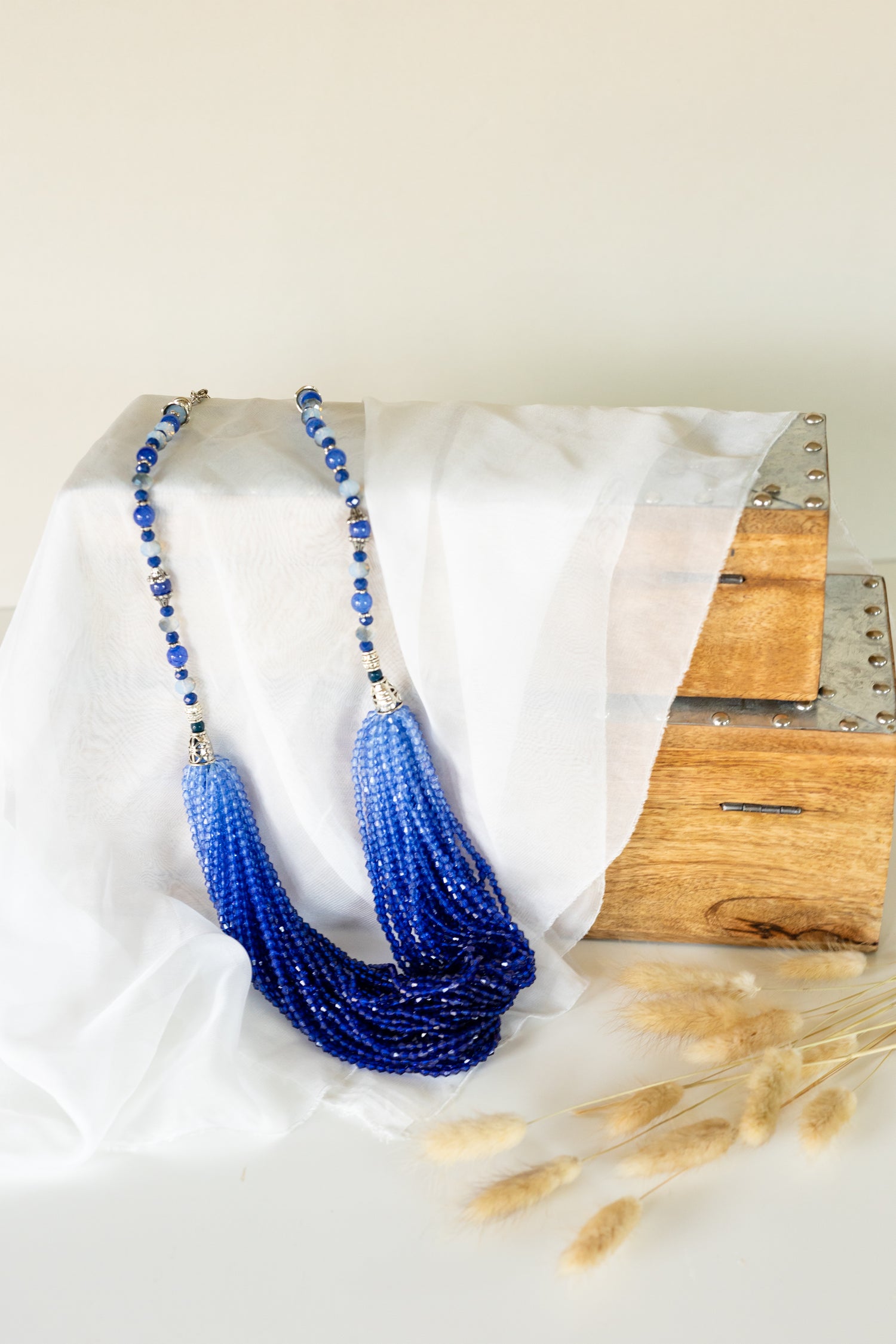 Blue Shiny Beaded Necklace – Handmade Glass Seed‑Bead Statement