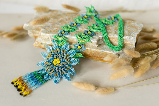 3D Flower Beaded Necklace – Handmade Statement Floral Jewelry