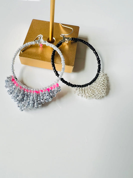 Colorful Beaded Hoop Earrings – Handcrafted Seed-Bead Statement
