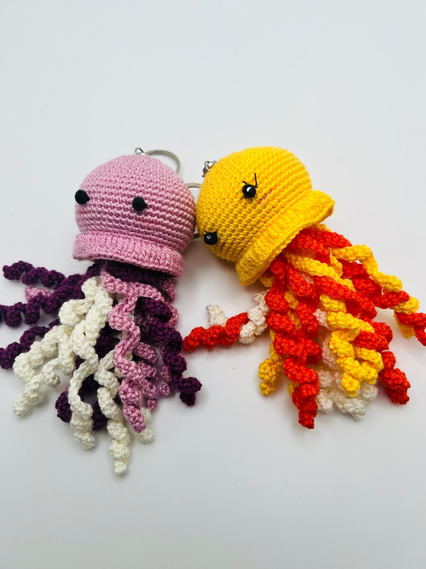 Stuffed Jellyfish Keychain Toy - (Purple & Yellow) - Crochet Knitted Amigurumi Toy