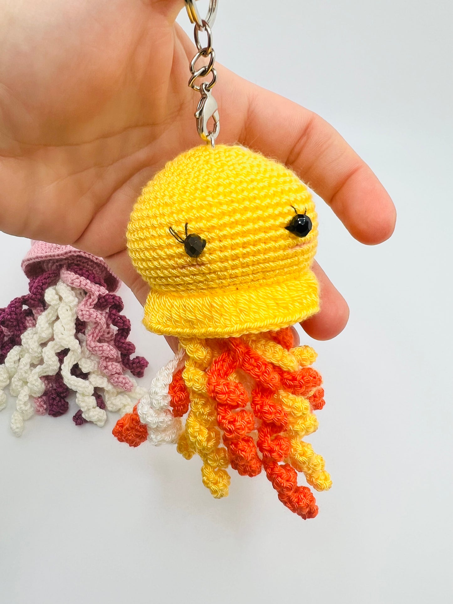 Stuffed Jellyfish Keychain Toy - (Purple & Yellow) - Crochet Knitted Amigurumi Toy
