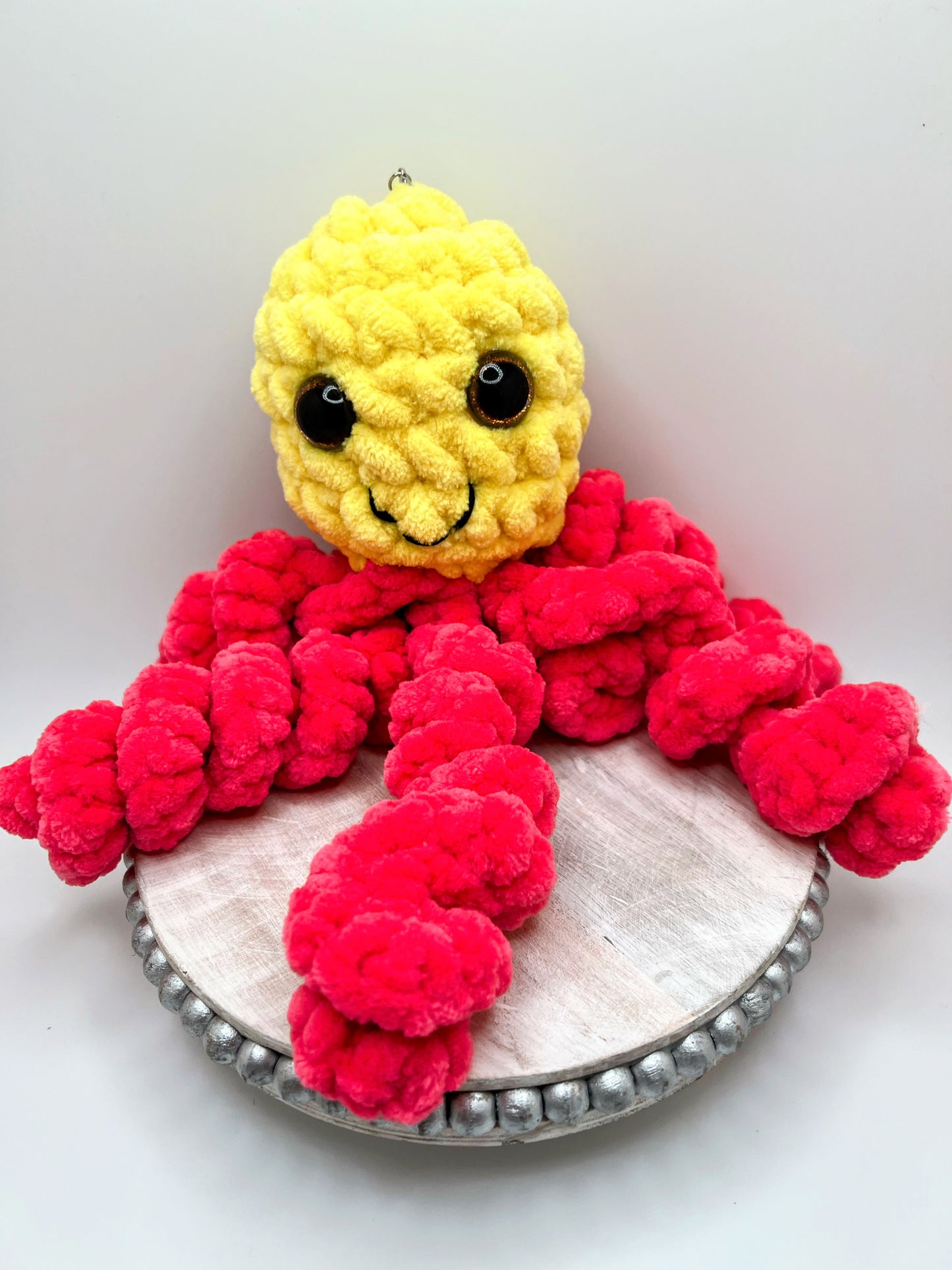 Stuffed Yellow Hot Pink Jellyfish - Crochet Knitted Amigurumi Toy