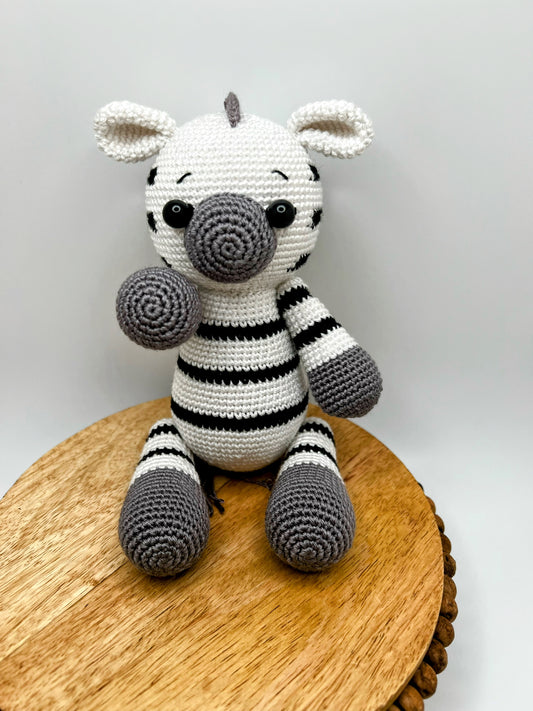 Crochet Amigurumi Zebra with Moveable Legs – Handmade Plush Toy