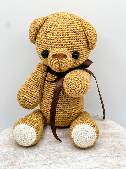Stuffed Brown Bear Toy With Moving Legs - Crochet Knitted Amigurumi Toy