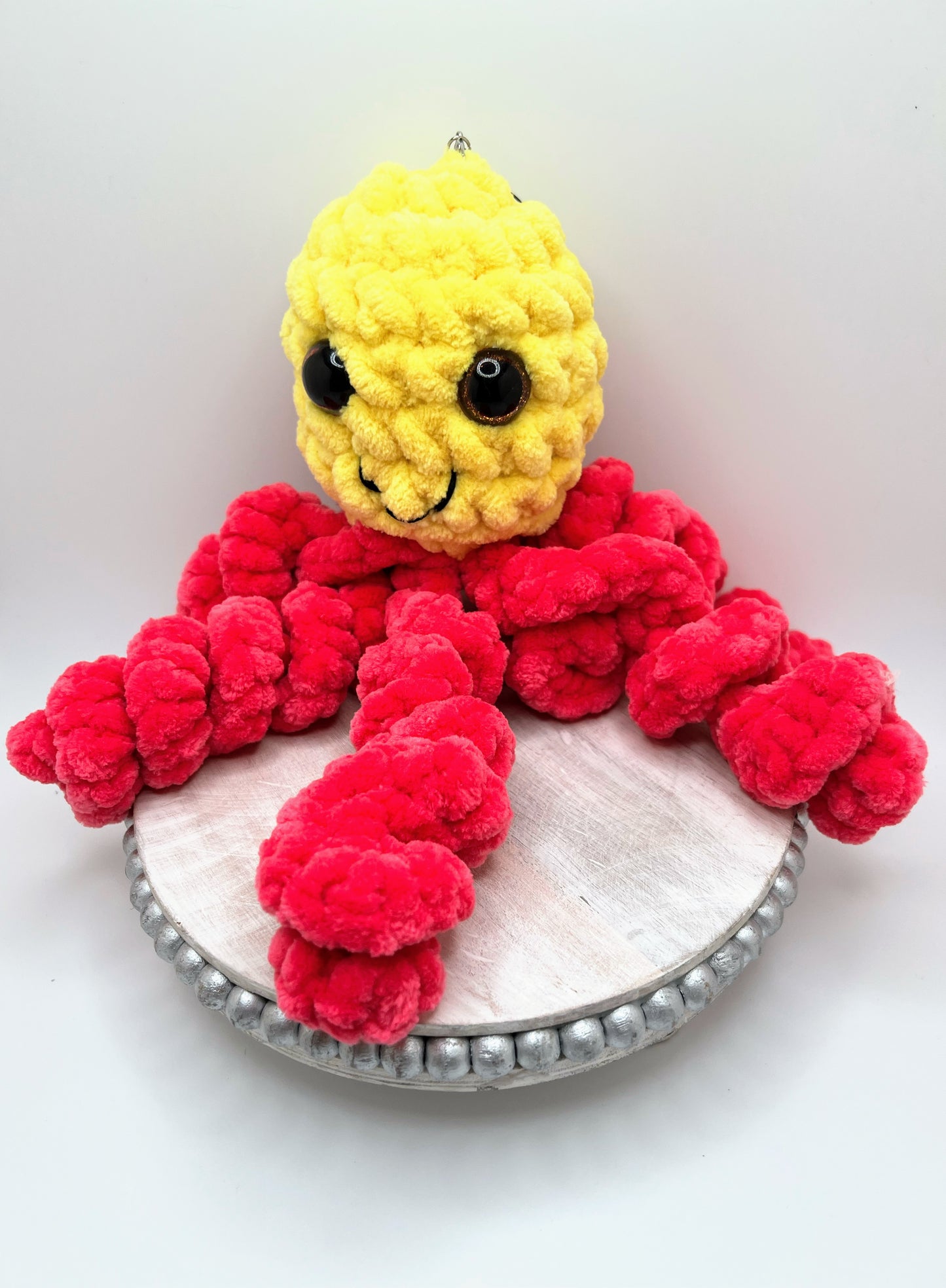 Stuffed Yellow Hot Pink Jellyfish - Crochet Knitted Amigurumi Toy