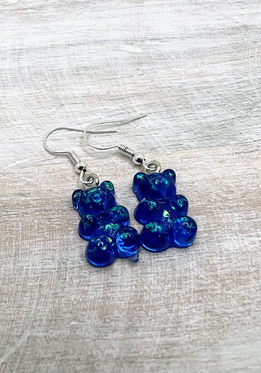 Blue Gummy Bear Earrings – Playful Candy-Inspired Resin Studs or Dangle Drops