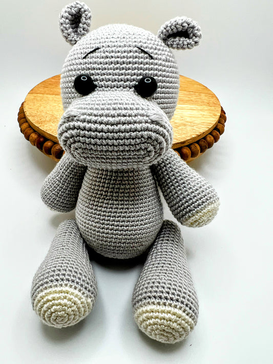 Stuffed Hippo Toy With Moving Legs - Crochet Knitted Amigurumi Toy