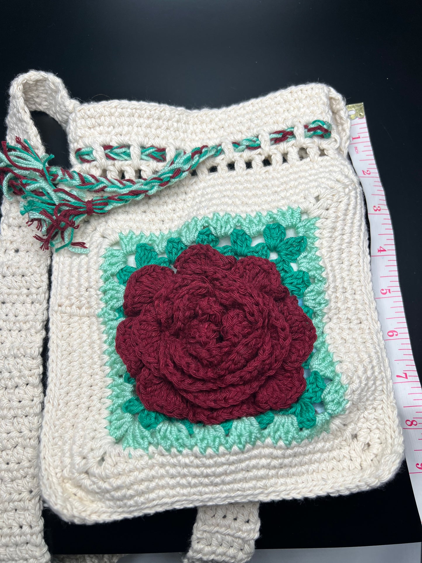 Crochet Pink with Green Flower Bag - For Girls