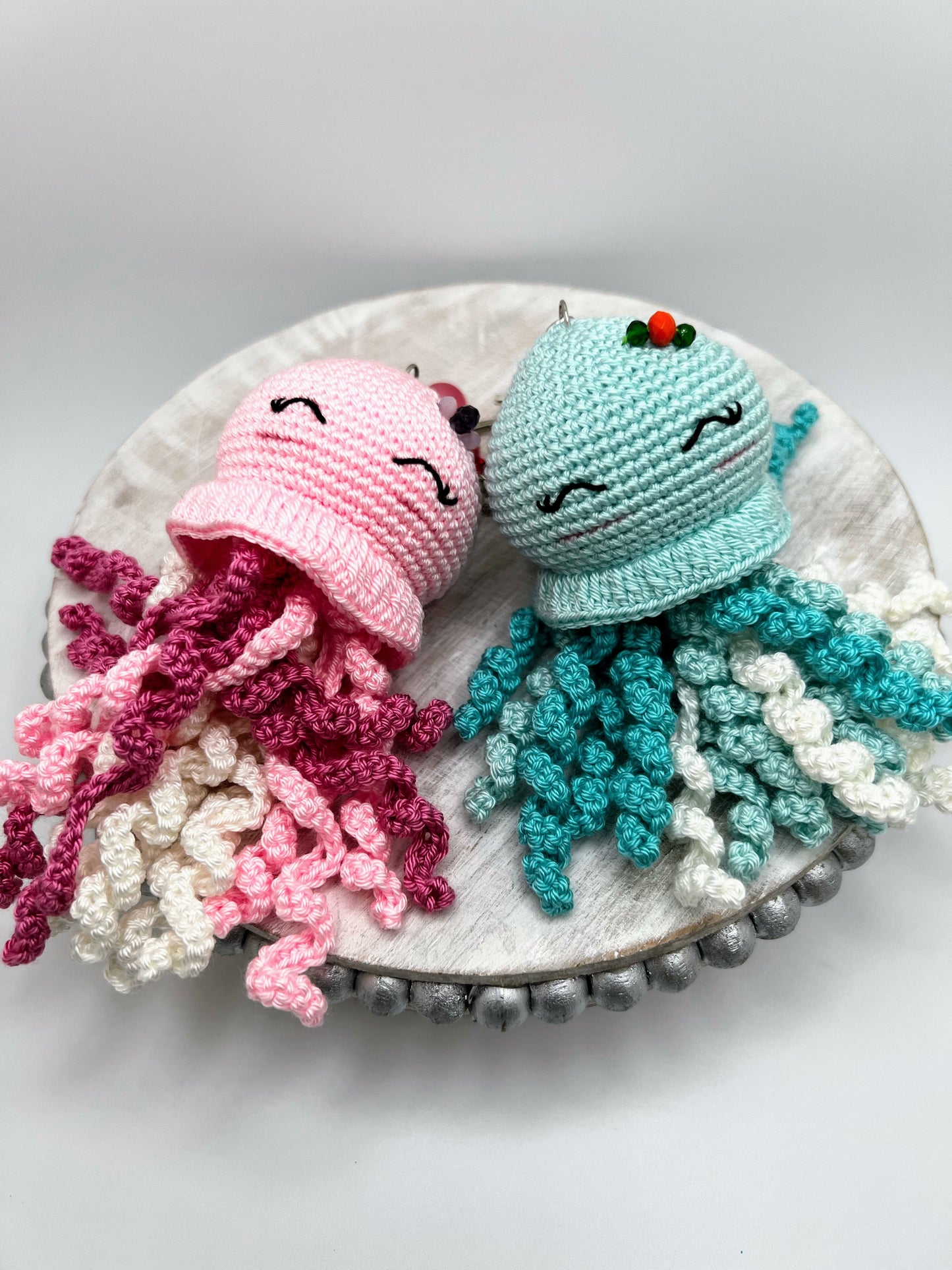 Stuffed Jellyfish Keychain Toy - (Blue & Pink) - Crochet Knitted Amigurumi Toy