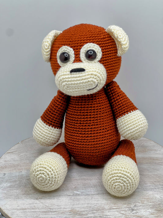 Stuffed Brown Monkey Toy With Moving Legs - Crochet Knitted Amigurumi Toy