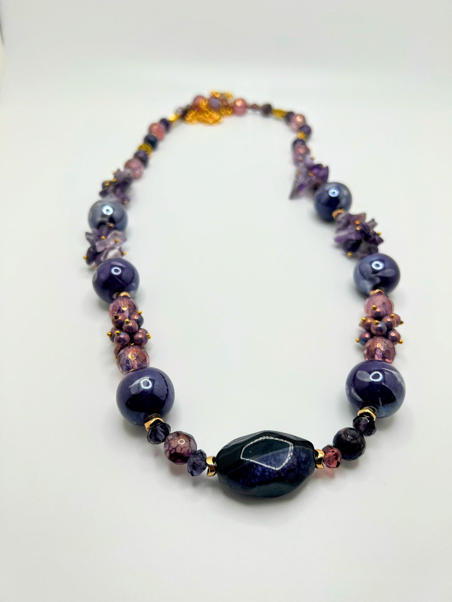 Natural Agate Hot Purple Beads With Crystals Beads (UW Colors)