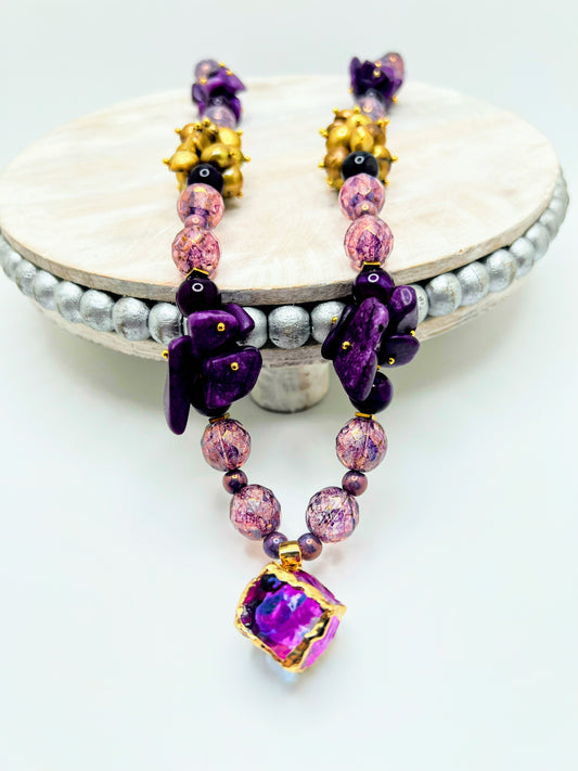 Purple Agate Cube Pendant Necklace – Natural Stone & Gem Bead Jewelry