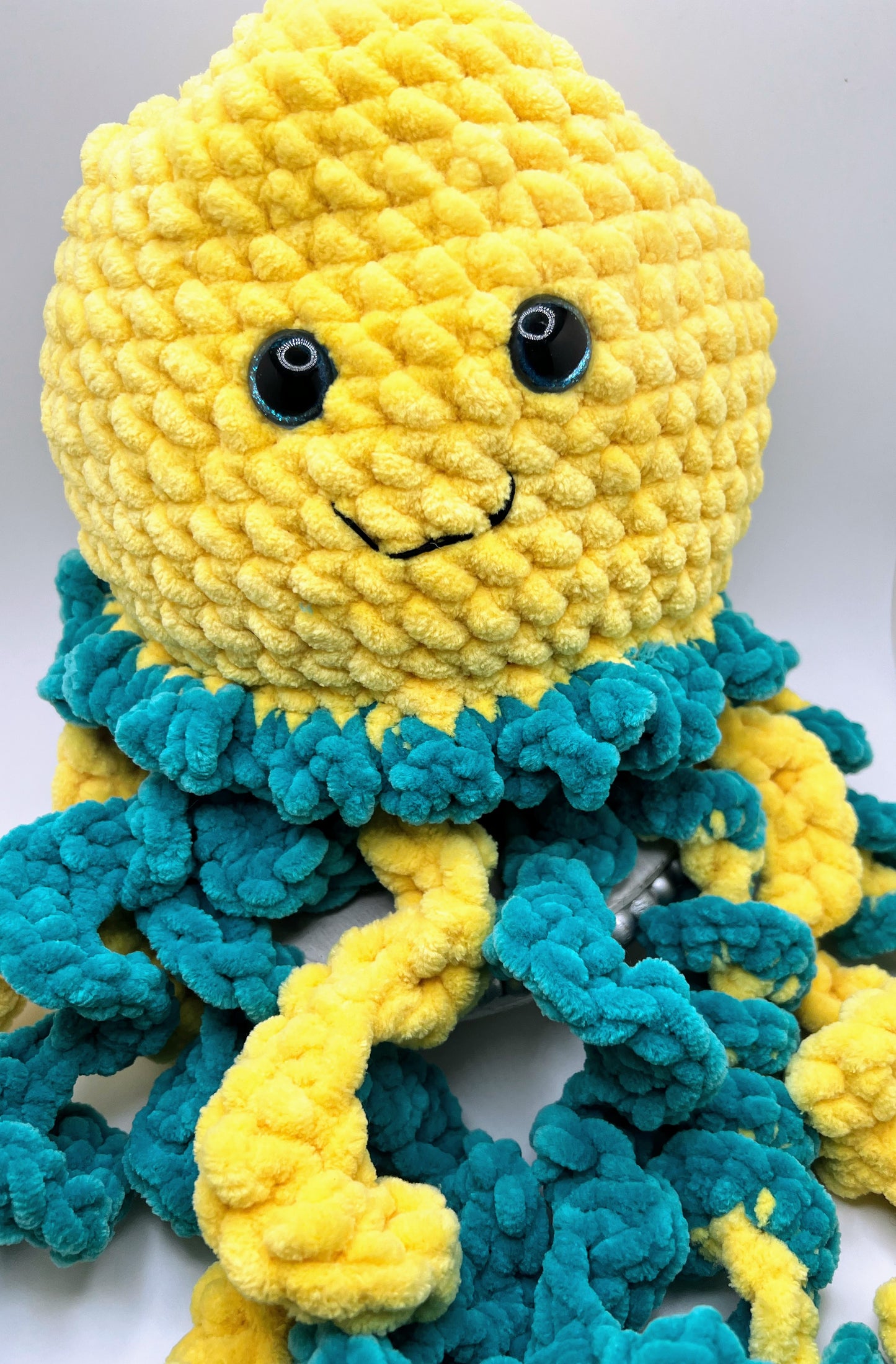 Stuffed Yellow Teal Big Jellyfish - Crochet Knitted Amigurumi Toy