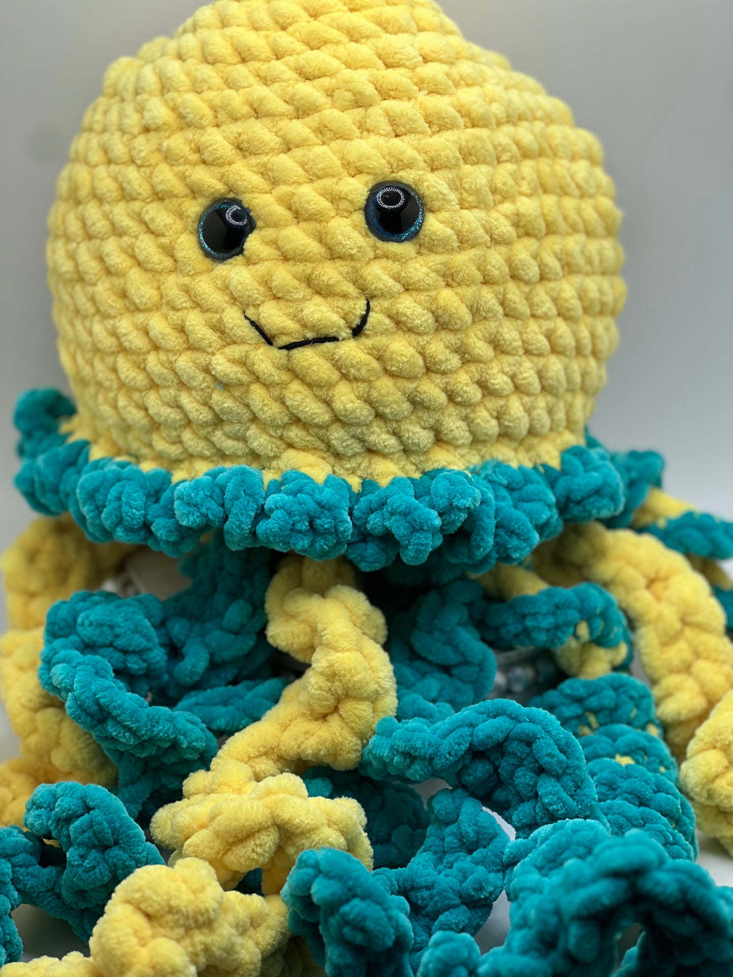 Stuffed Yellow Teal Big Jellyfish - Crochet Knitted Amigurumi Toy