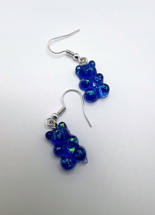 Blue Gummy Bear Earrings – Playful Candy-Inspired Resin Studs or Dangle Drops