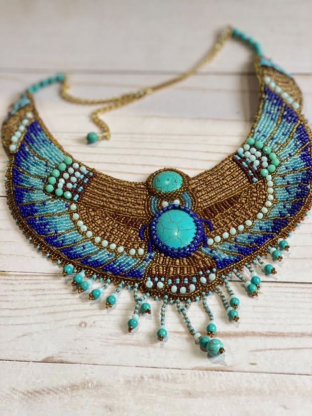 Cleopatra Necklace - Egyptian beaded embroidered collar necklace