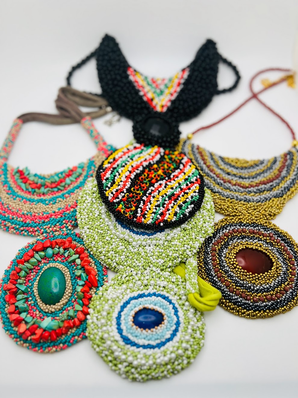 Colorful Rounded Beaded Embroidered Collar Necklace (4 Colors)