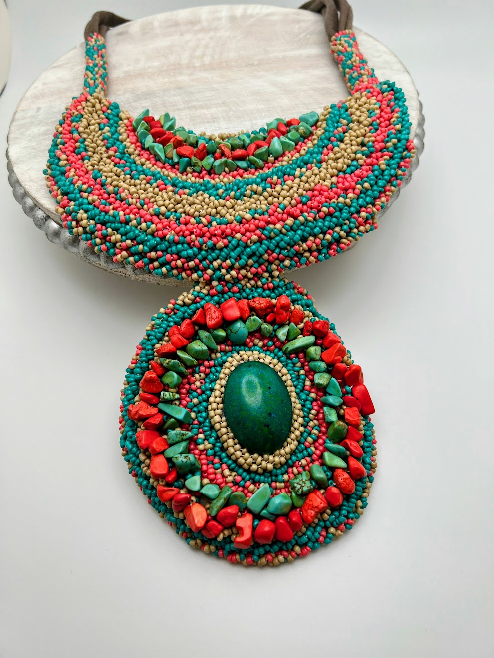 Colorful Rounded Beaded Embroidered Collar Necklace (4 Colors)