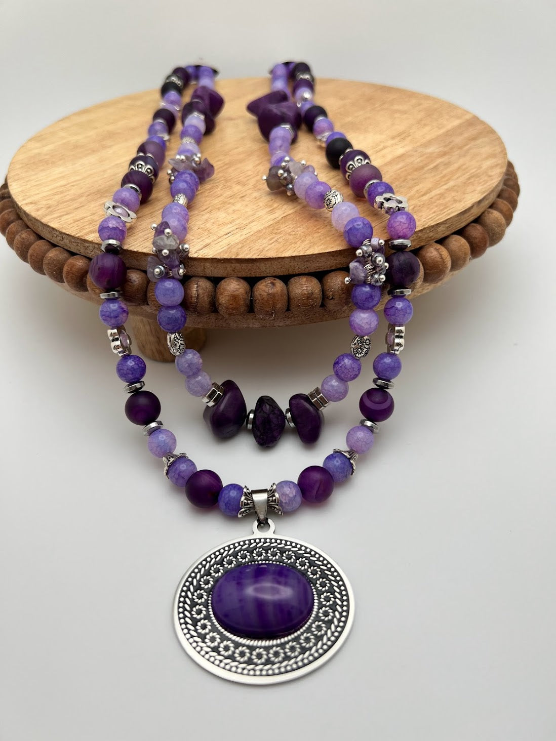 Natural Stone Purple Beads with Big Pendant