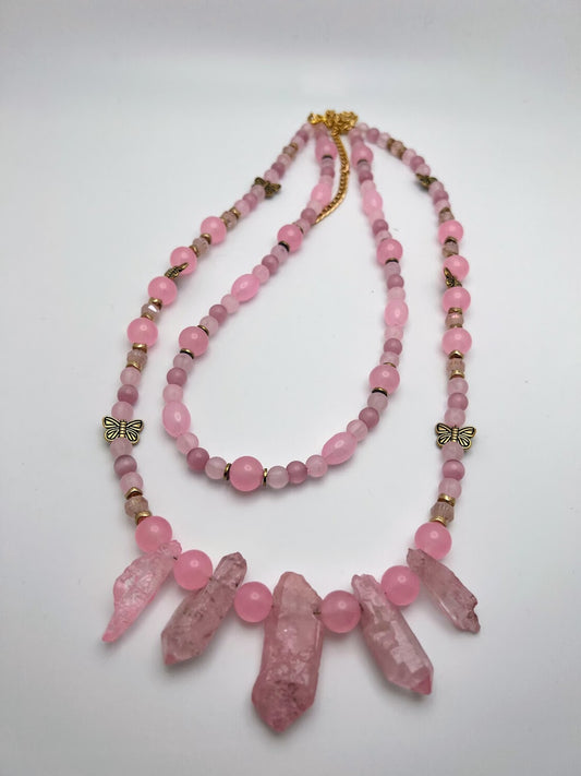 Rose Agar Stone & Beads Necklace
