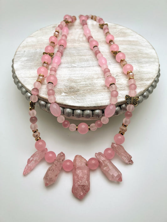 Rose Agar Stone & Beads Necklace