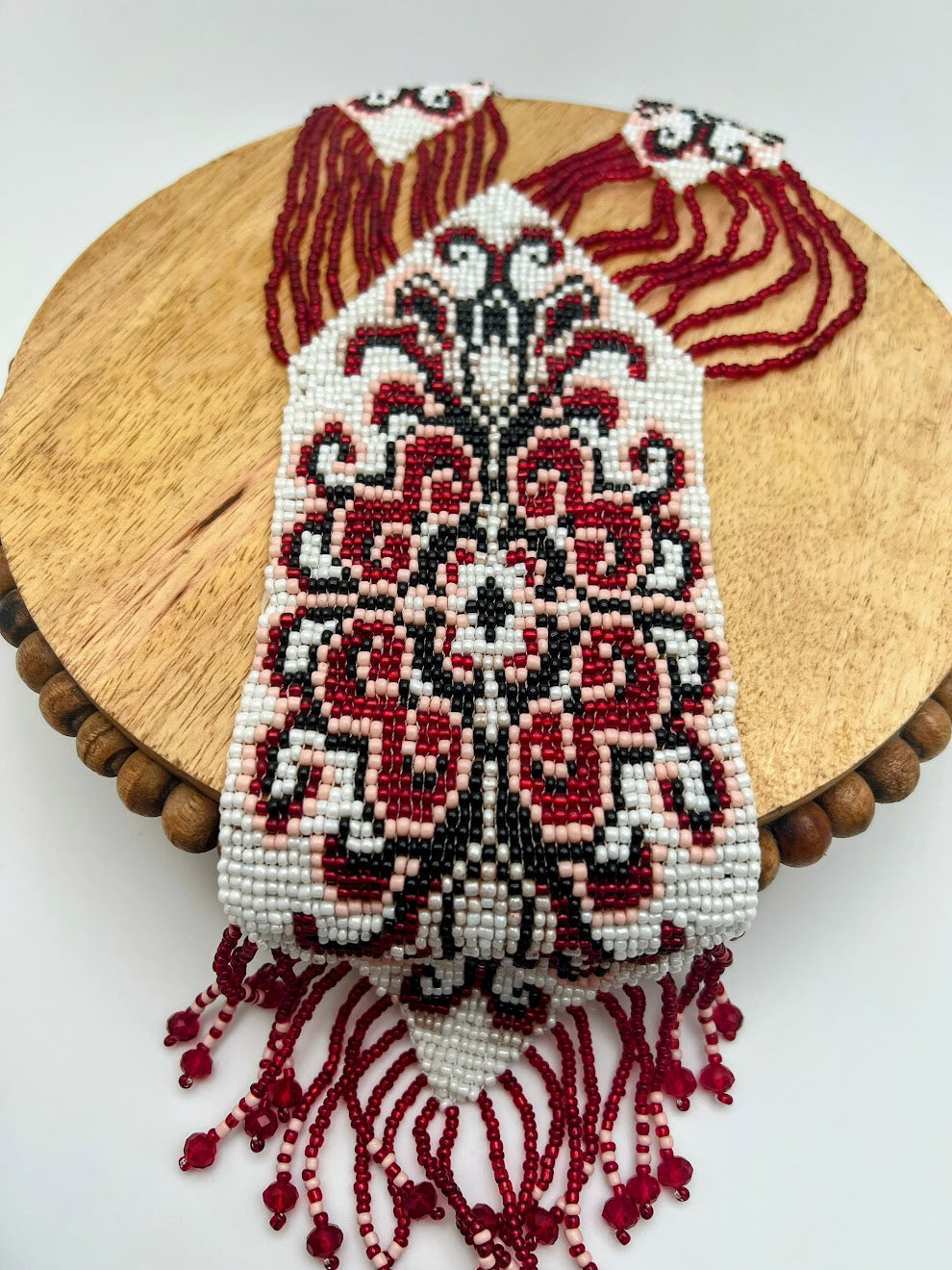 Red Geometric Beaded Loom Necklace
