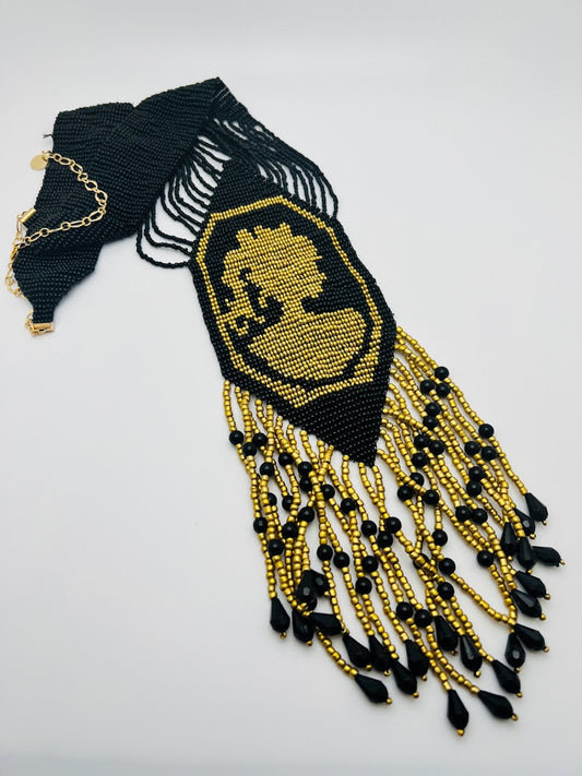 Gold & Black Lady Loom-Beaded Necklace