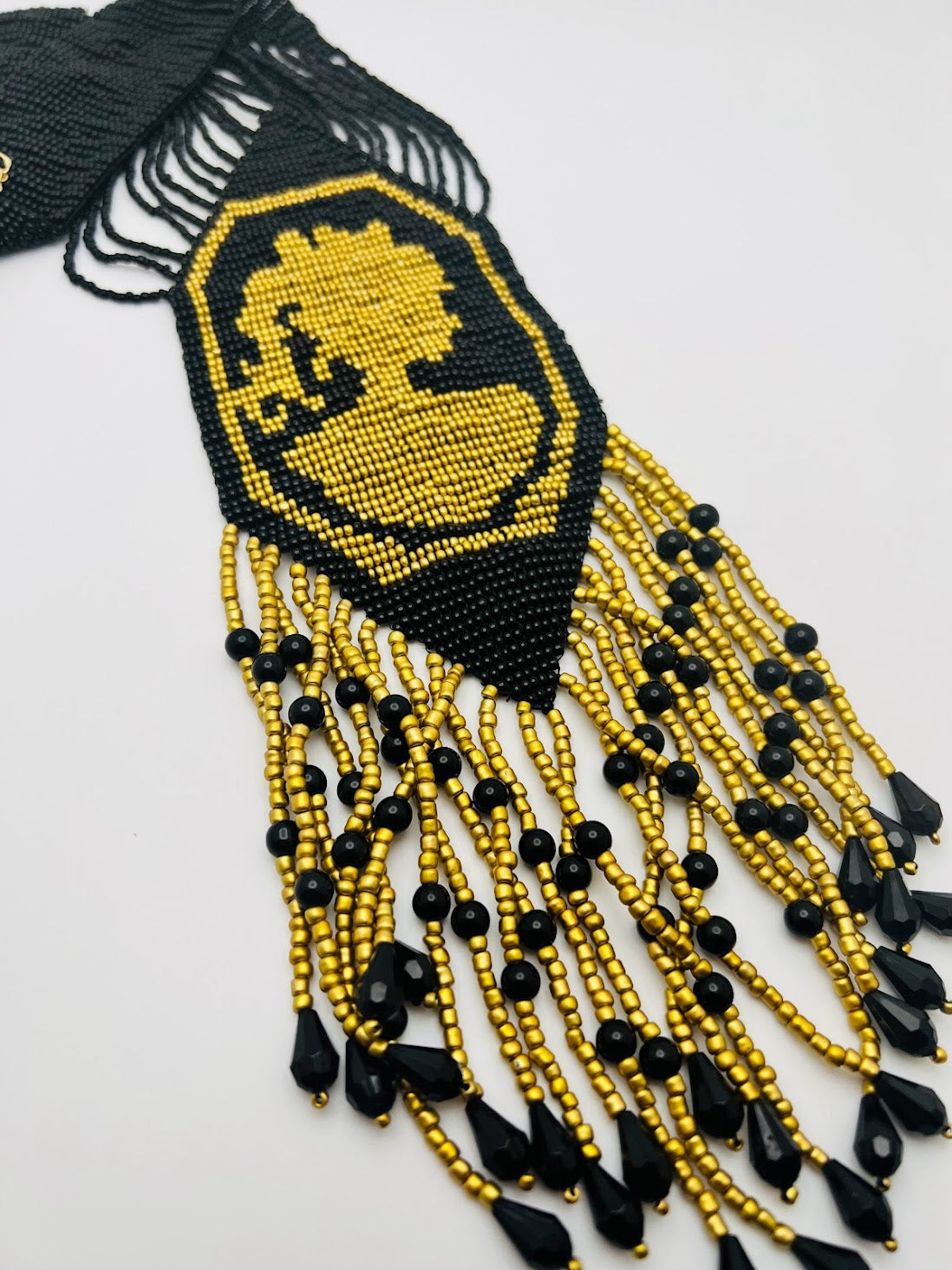Gold & Black Lady Loom beaded necklace