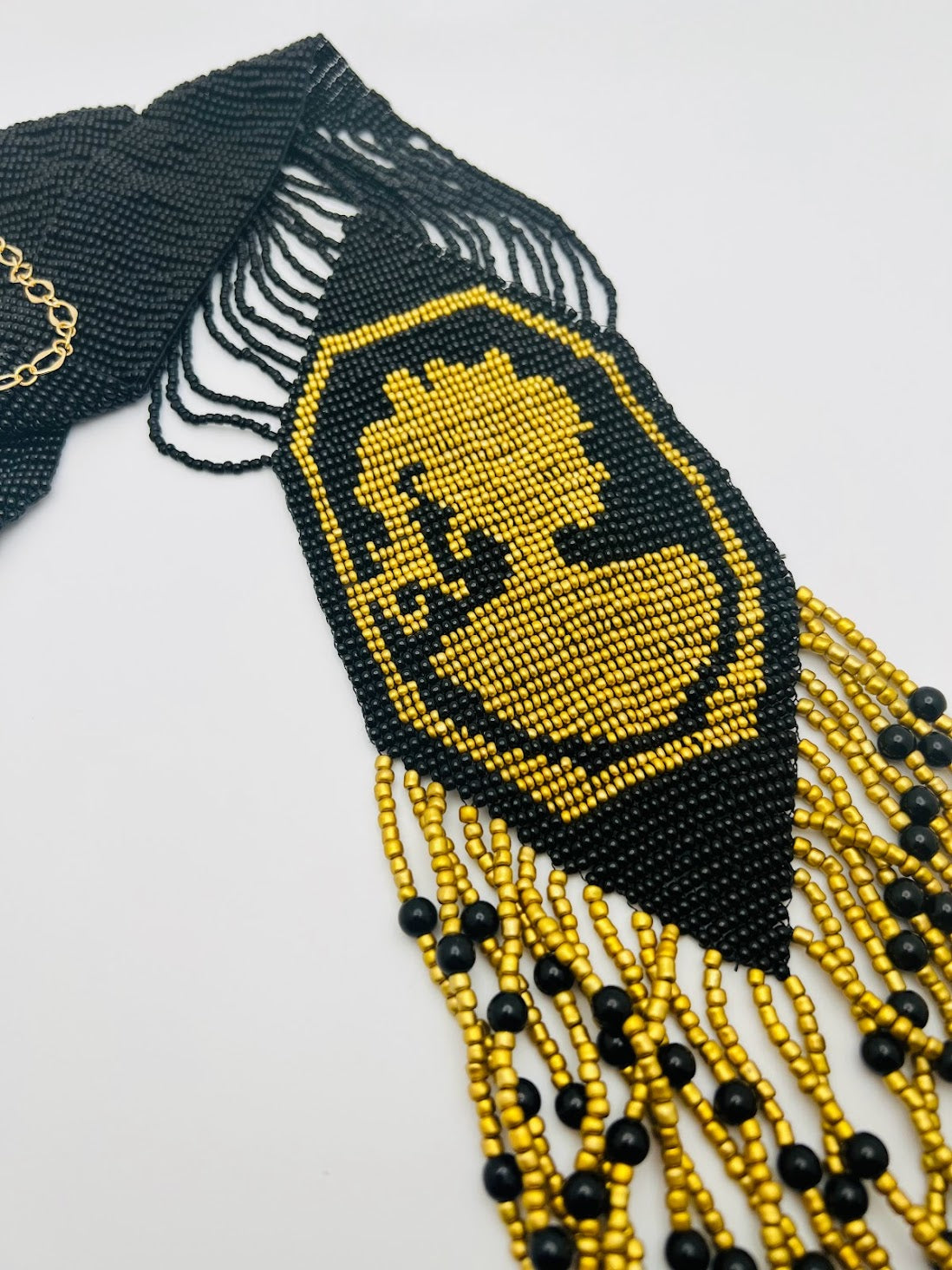 Gold & Black Lady Loom beaded necklace