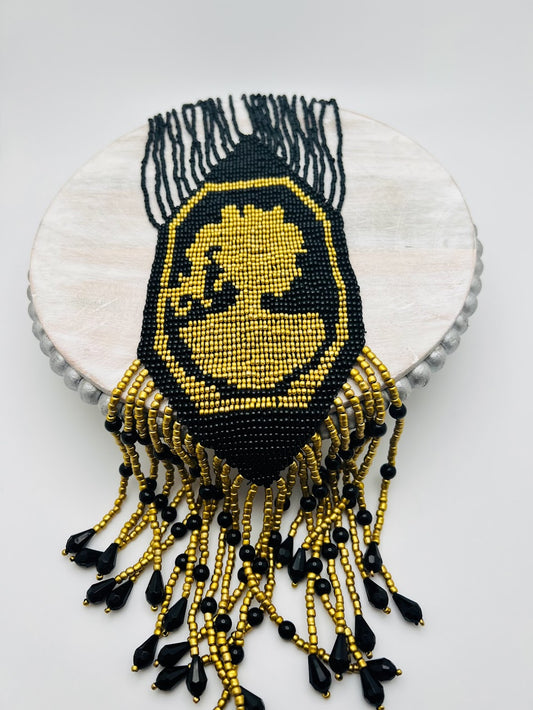 Gold & Black Lady Loom-Beaded Necklace