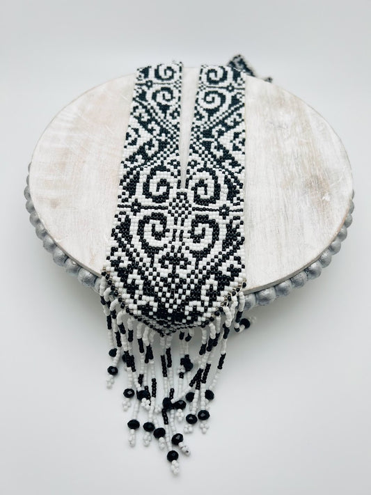 Black Geometric & Swirly Design Loom Beaded Necklaces
